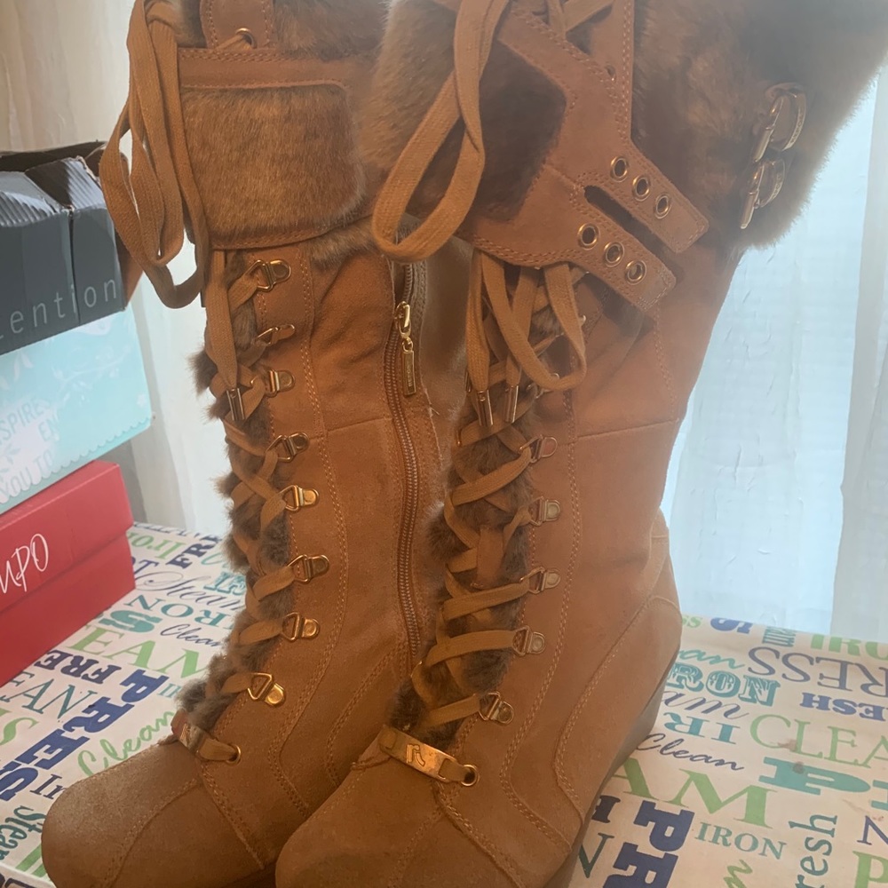 Tan wedge boots